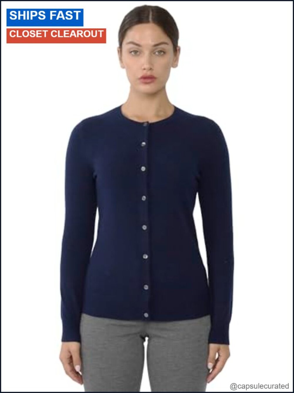 100% Cashmere Cardigan Sweater for Women Button Front Crewneck